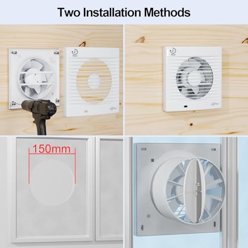 Miniatura 6 de Einttax 150 Mm Ventilador Extractor De Baño Aire, Silencioso Con Válvula Anti Retorno, Con Temporizador,Resistente Al Agua, Con Válvula Antirretorno, Para Baño, Cocina, Dormitorio, Garaje, Blanco