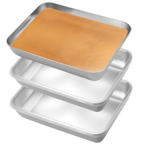 Panierschalen Set 3-teilig, Panierstrasse Set 3-teilig Edelstahl Panierstraße, Rechteckige Metall Backblech Gastro Behälter Schalen zum Panieren Schnitze Fleisch Fisch(25.5x20x5.5cm)