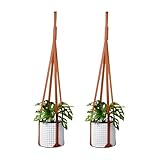 Sdjdhej Plant Hangers PU Leather 2Pcs, Hanging Planters for Indoor and Outdoor for Wall Decor, Modern Minimalist Home Decoration for Plants Lovers Leather Rope (Plant and Pot Not Included) (Brown)