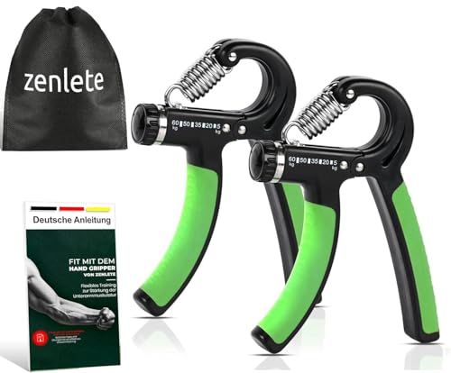 zenlete Profi Fitness Handtrainer, 2-er Set Fingerhantel einstellbar von 5-60 kg, Fingertrainer Unterarm-Trainer Trainingsgerät mit starker Feder für mehr Griffkraft + E-Book mit Übungen