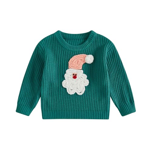 Amnnchya Christmas Baby Girl Boy Outfit Santa Claus Long Sleeve Knit Sweater Toddler Infant Newborn Sweatshirt Pullover (Green, 3-4 Years)