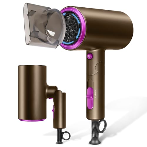 ドライヤー【2026年進化モデル】大風量 速乾 超軽量 折り畳み式 携帯ドライヤー マイナスイオン 3段階風量 小型 ノズル付き 過熱防止機能あり 家庭用/サロン用/旅行用 PSE認証済み (Brown)