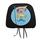 車用ヘッドレストカバー 和風 鯉のぼり 2枚セット カーまくらカバー 車用ネックパッドカバー おしゃれ かわいい ヘッドレストの装飾 カー用品 取付簡単 通気 自動車 汎用 旅行 運転