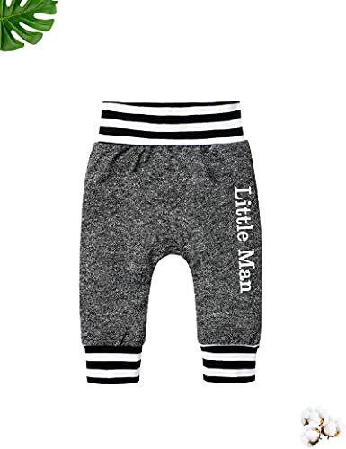 Fommy Baby Boy Clothes 6-9 Months Baby outfit Black New to The Crew Letter Print Short Sleeve Romper+Long Little Man Pants+Stripe Hat 3PCS Baby Outfits for Boys - Thumbnail 6