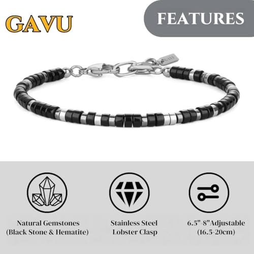 GAVU Pulsera de Piedra Negra Hematite para Hombre miniatura 3