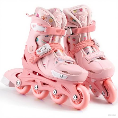 Locavun Inliner Kinder 4 Größen Verstellbare Inline Skates für Mädchen Größe 26-29 29-34 30-35 Inlineskates mit 82A PU Rollen Rollerskates