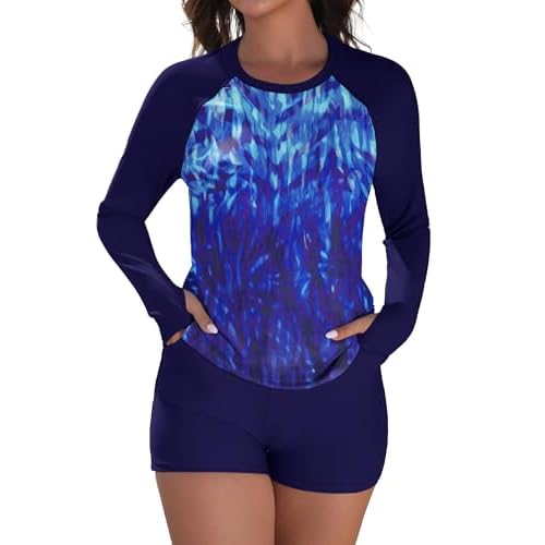 Arolina Womens Rash Guard 2 Piece Long Sleeve Swimsuits Plus Size Bathing Suits UPF 50+ Swim Shirt with Shorts Blue Gradient Large