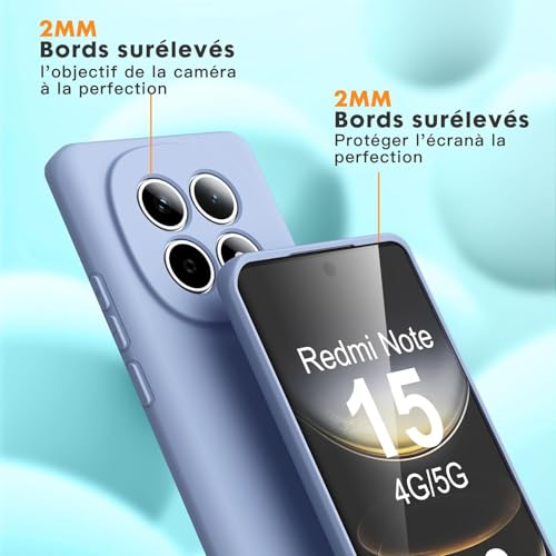 Image of DIZORO Compatible with Mi Redmi Note 15 5G Back Cover with Upgraded Square Edges for Camera Protection Shockproof Flexible Matte Liquid Silicone Mobile Phone Case (Carolina)