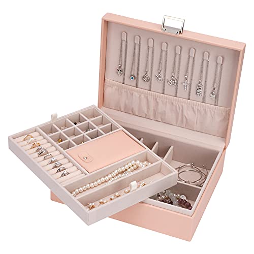 Close-up view of the Jewelry Organizer Box for Girls Women - Double Layer Large Travel Jewelry Case with Gift Box White