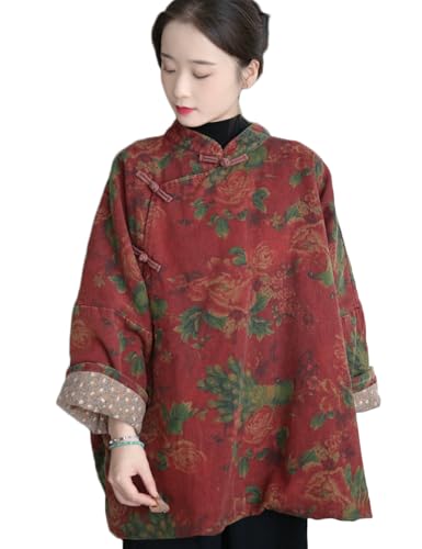 NFYM - Manteau chinois à col montant avec motif floral - Style cheongsam traditionnel - Boutons...