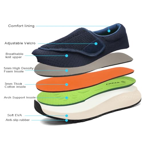 Image of Diabetic Shoes for Men and Women, Adjustable Slip-On Wide Walking Shoes for Swollen Feet, Orthopedic Foot Pain Relief, Neuropathy - EasyTop Wings