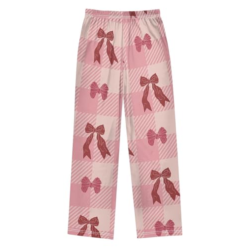 Bow on Plaid Boys Pants Boys Athletic Pants Long Pant for Boywith Pockets Wide-Leg Size 6-14Y2