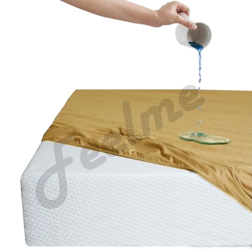 Image of Feelme Mattress Protector King Size Waterproof Mattress Cover Ideal for Double Bed (72x84 Inch / 6x7 Feet Beige)