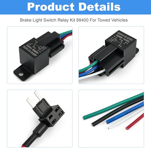 Camotokiit Brake Light Switch Relay Kit Flat Tow Turn Signal Toad Lamp Override Wiring Set-Up 88400 for Towed Vehicles RV Motorhome - Thumbnail 6