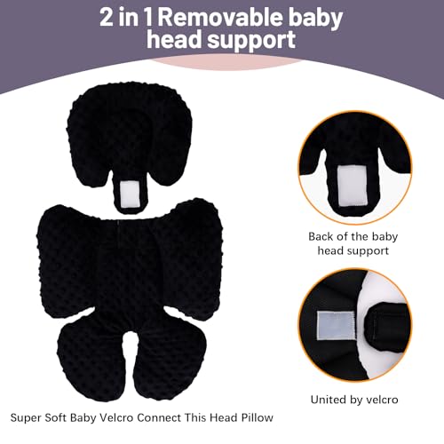 Image of KAKIBLIN Infant Car Seat Insert, Baby Carseat Head & Body Support for Newborn, 2-in-1 Reversible Baby Car Seat Cushion, Soft Stroller Cushion Insert for Car Seats, Bouncer, Strollers, Swing (Black)