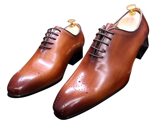 Image of Santimon Mens Oxfords Formal Dress Genuine Leather Handmade Derby Casual Brogues Oxfords Tuxedo Fashion Walking Shoes for Men