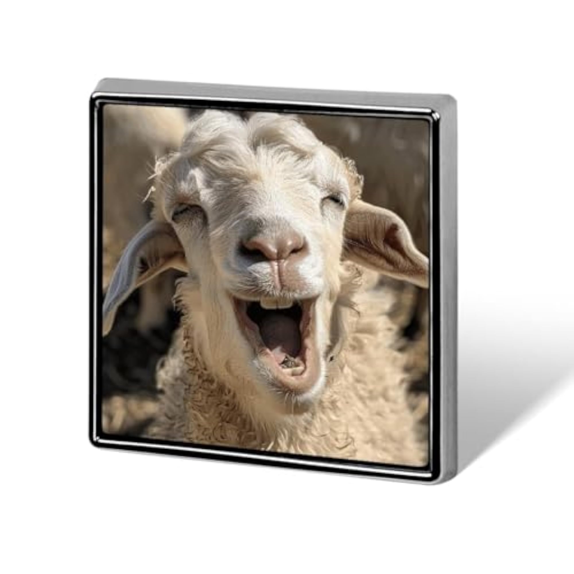 Beige Goat Face Square Lapel Pin, Unique Accessory