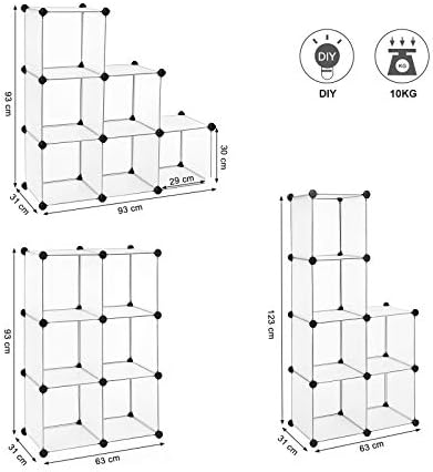 SONGMICS 6-Cube Storage Plastic Organiser, Wardrobe Divider, Bookcase Shelf, Shoe Rack Cabinet Shelving Unit, for Clothes Clothing Kids Toys Closet, Mallet, 93 x 31 x 93 cm, White LPC111S