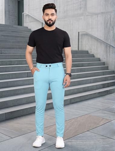 Image of MiraMichi Slim Fit Men's Formal Mid Rise Trousers - Solid Lycra Blend, Ideal for Formal Occasions, Stylish