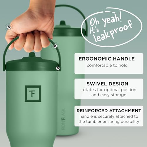 IRON °FLASK Sidekick Insulated Water Tumbler with Straw & Foldable Handle - Stainless Steel Leak-Proof Bottle, Non-Slip Base & Fits Cup Holders for Hot, Cold Drinks - Travel Mug - 30 Oz, Sage Grove - Image 4
