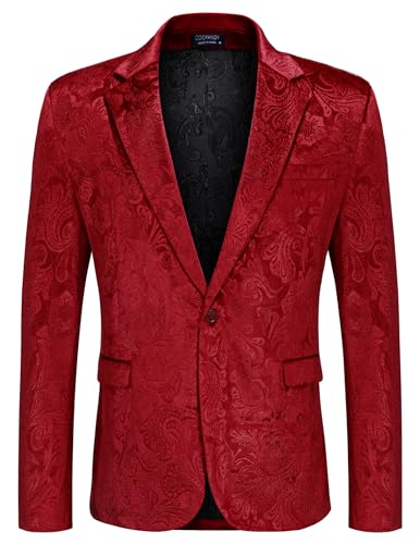 Image of COOFANDY Men's Velvet Blazer Notched Lapel Velour Suit Jacket One Button Tuxedo Jackets for Wedding Prom Party Dinner