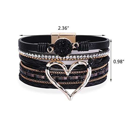 Choice Of All Leather Cuff Bracelets For Women Boho Wrap Bracelets Gorgeous Gold Tube Bangle Layered Bracelets For Women Wristbands Jewelry Bohemian Gift For Women,Sister,Teen Girls,Mother (Black) #TOP5