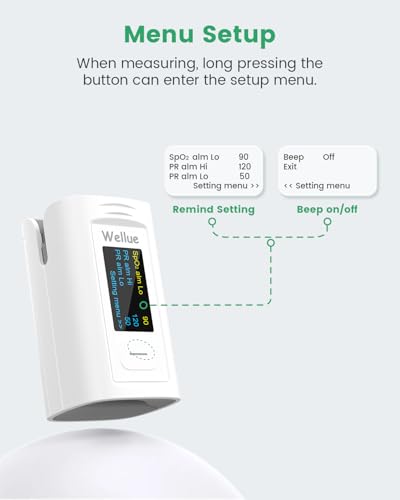 Image of Wellue Bluetooth Pulse Oximeter Fingertip, Blood Oxygen Saturation Monitor with Built-in Memory, OLED Screen, Batteries, Free APP, Carry Bag & Lanyard
