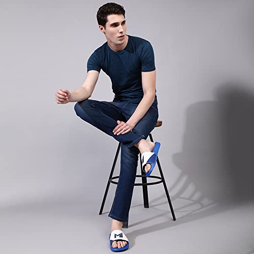 Image of CHUPPS X Mi Official Sliders Royal Blue & Orange Drift Orthopedic Slippers | Soft Footpharma Footbed | Breathable Ventilation Holes | Lightweight Flip Flops | Anti-Skid Chappals for Everyday For Mens
