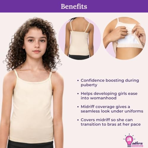 Image of Adira | Beginners Camisole | Teenagers Cami with Light Flat Padding | Prevents Show of Nipple Buds | Stretchy Cotton for Daily Use at School | Pack of 1