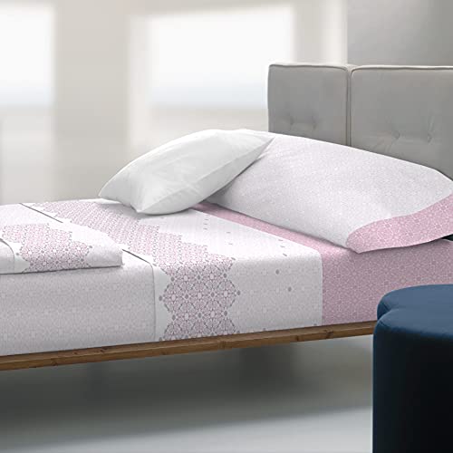 Tolrá - Juego de Sábanas Compuesto por 3 Piezas, Estampado sobre una Base de Tejido 100% algodón, de Gran Resistencia, Durabilidad y fácil Planchado, Modelo TK032 (Petalo, Cama de 135 CM)