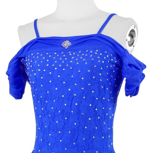 Crianças Meninas Rendas Estilingues Figura Patinação No Gelo Vestido, Fora Do Ombro Mangas Curtas Co