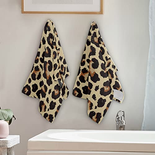 Cheetah Leopard Print Animal Skin Towels Set Of 2 Hand Towel Absorbent Face Towel Soft Dish Towels For Gym Bath Kitchen Decor 28X14 Inches #TOP3