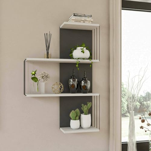 Dmora - Mensola Hadar, Scaffale, Ripiano a Muro, Scaffalatura Multiuso, 64x19h96 cm, Bianco e Antracite