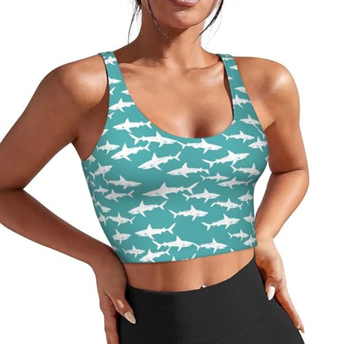 FeHuew White Sharks Blue Sports Bras for Women - Built