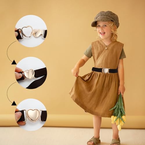 5PCS Girls Elastic Waist Belt with Heart-Shaped Metal Buckle, Adjustable Belts for Kids Size 15-30", Perfect for Pants, Jeans, and Dresses3