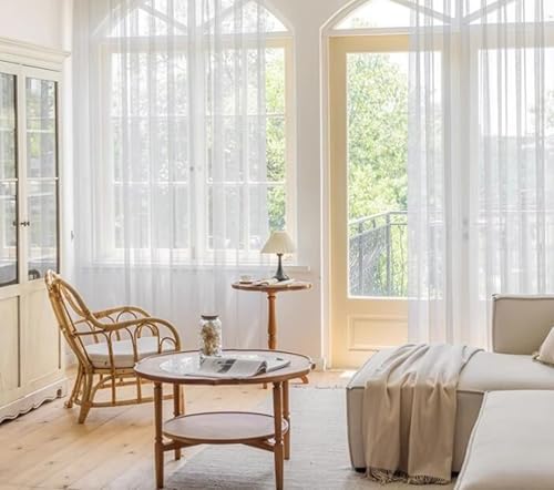 Wycian Textured Sheer Curtains Outdoor White Curtains Polyester Solid Color 38" W x 54" H (96X138CM)