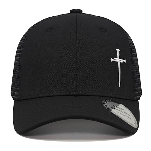 Christian Hats for Men Women Jesus 3 Nail Cross Hat Christian Religious Gifts for Birthday/Christmas Comfortable Black Hat