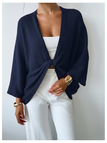 Image of GORGLITTER Women's Wrap Sweater Bat Wing Cropped Poncho Knit Tops | Oversized Cozy Pullover Sweaters, Lightweight, Asymmetrical 3 /4 Sleeve V Neck Tops, Fall Clothes 2026