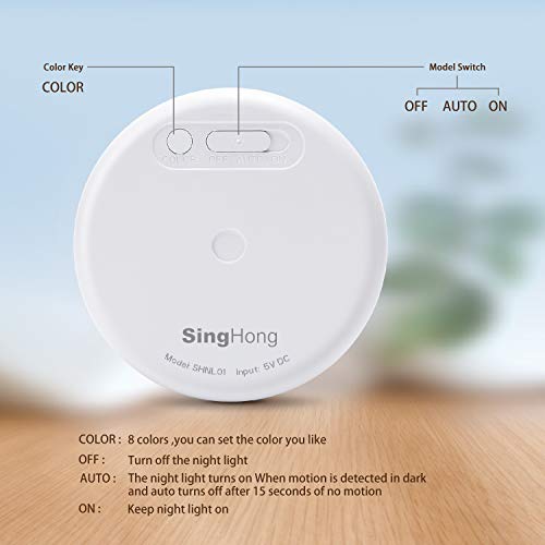 Singhong Motion Sensor Led Night Light, Kids Night Light, Usb Rechargeable, 8 Lighting Colors, 3 Working Modes, For Bedroom, Hallway, Cabinet, Closet, Stairs, Etc, Magnetic Stick Anywhere (2 Pack) #TOP4