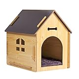 DREAMSOULE Wooden Pet House with Roof for Dogs Indoor and Outdoor Use, Easy Assemble Breathable Dog Crate for Small Medium Dog Cat, Dog Kennel for Playing and Resting