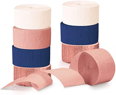 AOBKIAT Birthday Decorations for Women,8 Rolls Navy Blue Rose Crepe Paper Streamers for Wedding,Bachelorette,Baby Bridal Shower,Valentines Day Party Backdrop,Flower Making,82ft Long/Roll