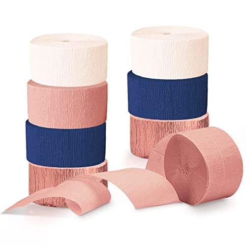 Aobkiat Birthday Decorations For Women,8 Rolls Navy Blue Rose Crepe Paper Streamers For Wedding,Bachelorette,Baby Bridal Shower,Valentines Day Party Backdrop,Flower Making,82Ft Long/Roll #TOP22