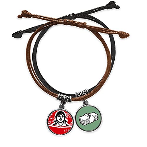 Cadena de mano de cuero legítimo con amuleto del libro rojo de la revolución china para mujer