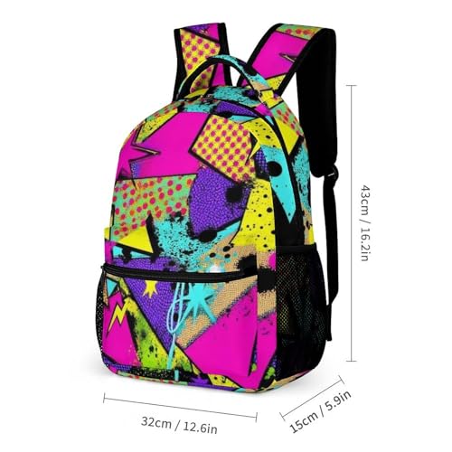 Backpack Bookbag Set Colorful Black Dots Geometric Stripes 80s 90s Style (1) Backpack with Lunch Bags and Makeup Bag Shoulder Bag with Lunch Box Storage Bags2