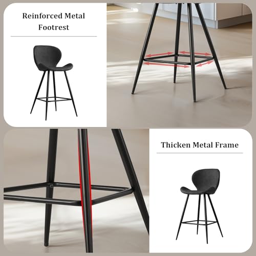 Conjunto de 2 Butacos KithKasa Altura de Barra con Respaldo, Estilo Moderno de Medio Siglo, Cuero PU Gris, 26" Taburetes para Isla de Cocina con Patas de Metal miniatura 5