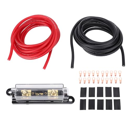 Cable de Alimentación de Aluminio Revestido de Cobre de 8 AWG y 20 Pies con Transferencia de Señal Estable y Eficiente, con Caja de Fusibles de 100 A para Auto, RV y remolque.