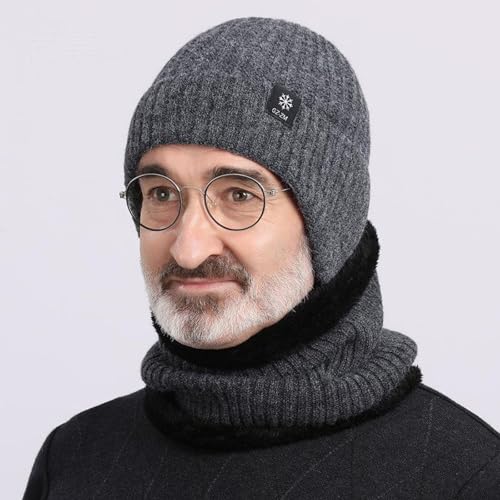 FOSDICK Mütze, Schal & Handschuh-Sets für Herren Damen, Beanie Mütze Herren Winter Schlauchschal Touchscreen Handschuhe, Wintermütze Halswärmer Gloves, Strickmützen Neckwarmer Thermo Handschuhe, Grau
