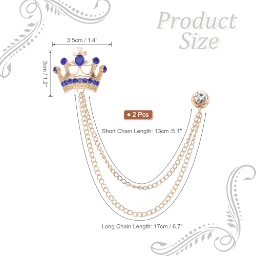 Image of PATIKIL Crown Hanging Chain Brooch Pins, Rhinestone Suit Pins Fashion Crystal Lapel Pins