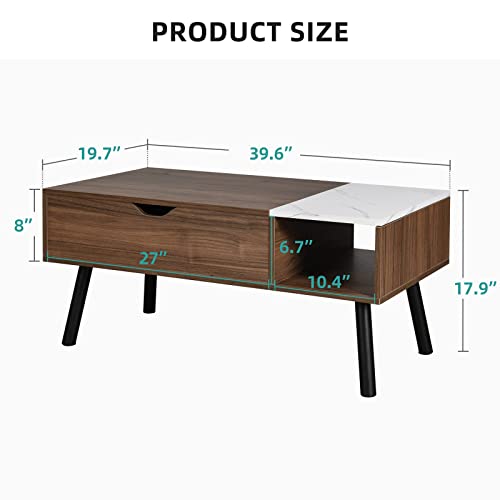 Yitahome Lift Top Coffee Table With Hidden Compartment And Storage Shelf Mid Century Modern Coffee Table Metal Legs Wood Tabletop Cocktail Table For Living Room, Office, Reception Room, Walnut Marble #TOP4