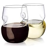 Dragon Glassware Stemless Wine Glasses, Finger Indentations, 16-Ounce, Set of 2